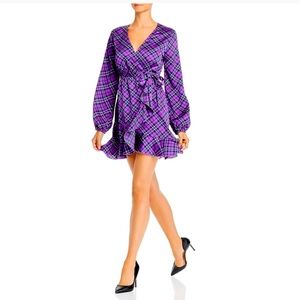 NEW WITH TAG AQUA PLAID BISHOP SLEEVE WRAP DRESS size S $78